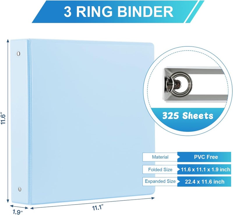 SUIN 1.5'' 3-Ring-Binder with Pockets, 325 Sheets Capacity, 2 inch Binders fits 11" x 8.5" US Letter Size, Assorted 4 Pastel Colors - Ideal for School, Office, and Home Use (1.5 inch) - Image 2